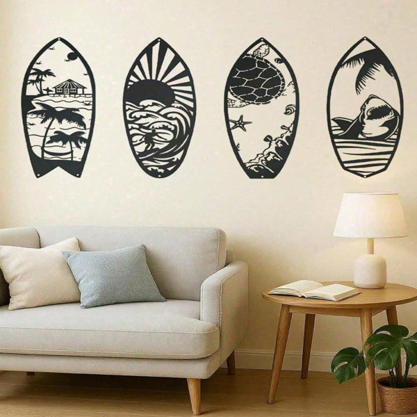 CIFbuy 4 Piece Metal Surfboard Wall Art Coastal Beach House Decor Mode