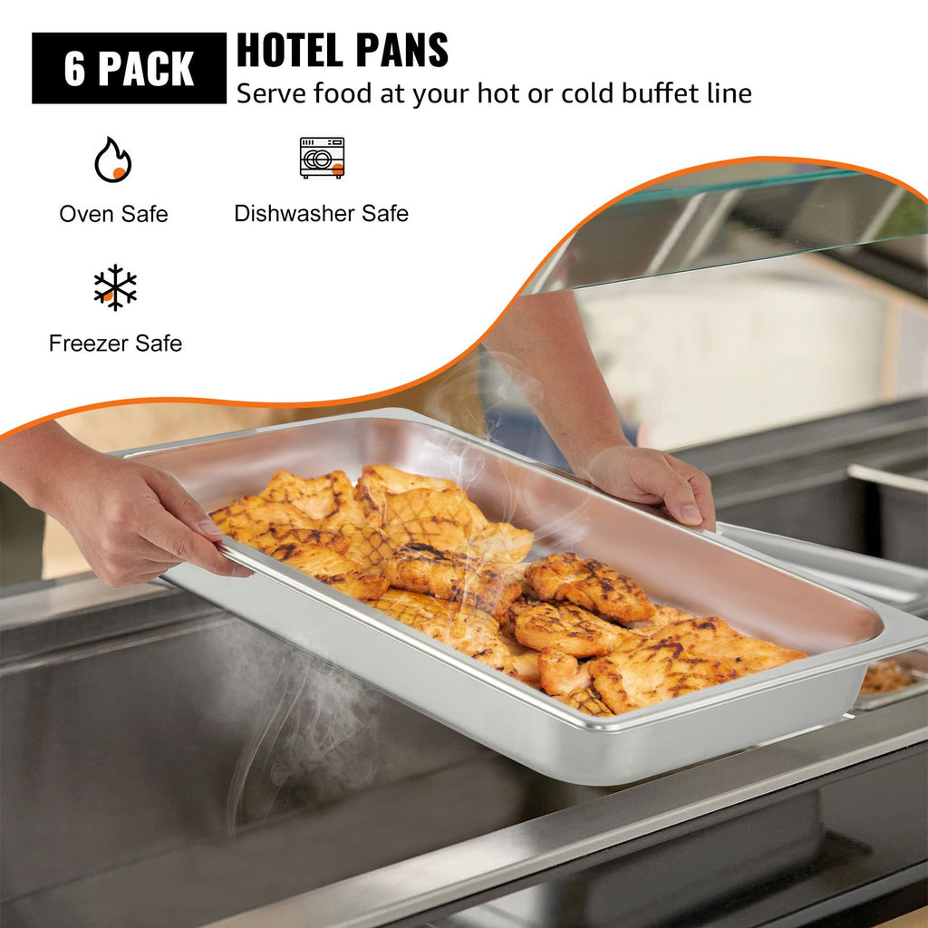 6 Pack Steam Table Pans 20.9 X 12.8 X 2.6 Inch Deep Steam Table Pan Fu