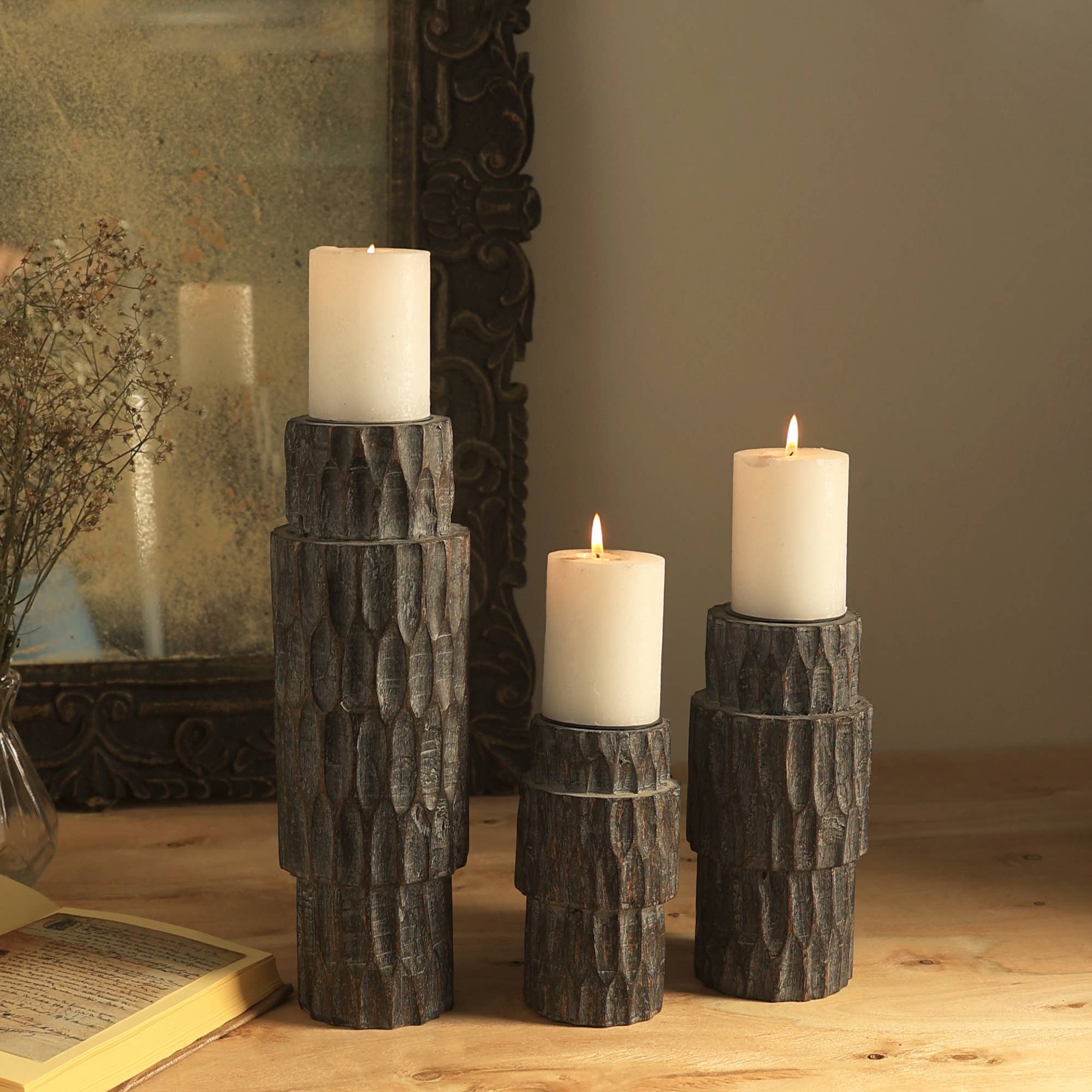 Decorative Wood Centerpiece Candle Holder- 4x8 -Elegant Candle Stand F