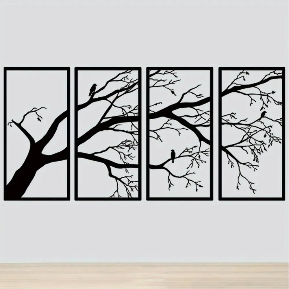 Iron Branch and Bird Wall Art, 4-Panel Silhouette Set, for Living Room — detail view 2