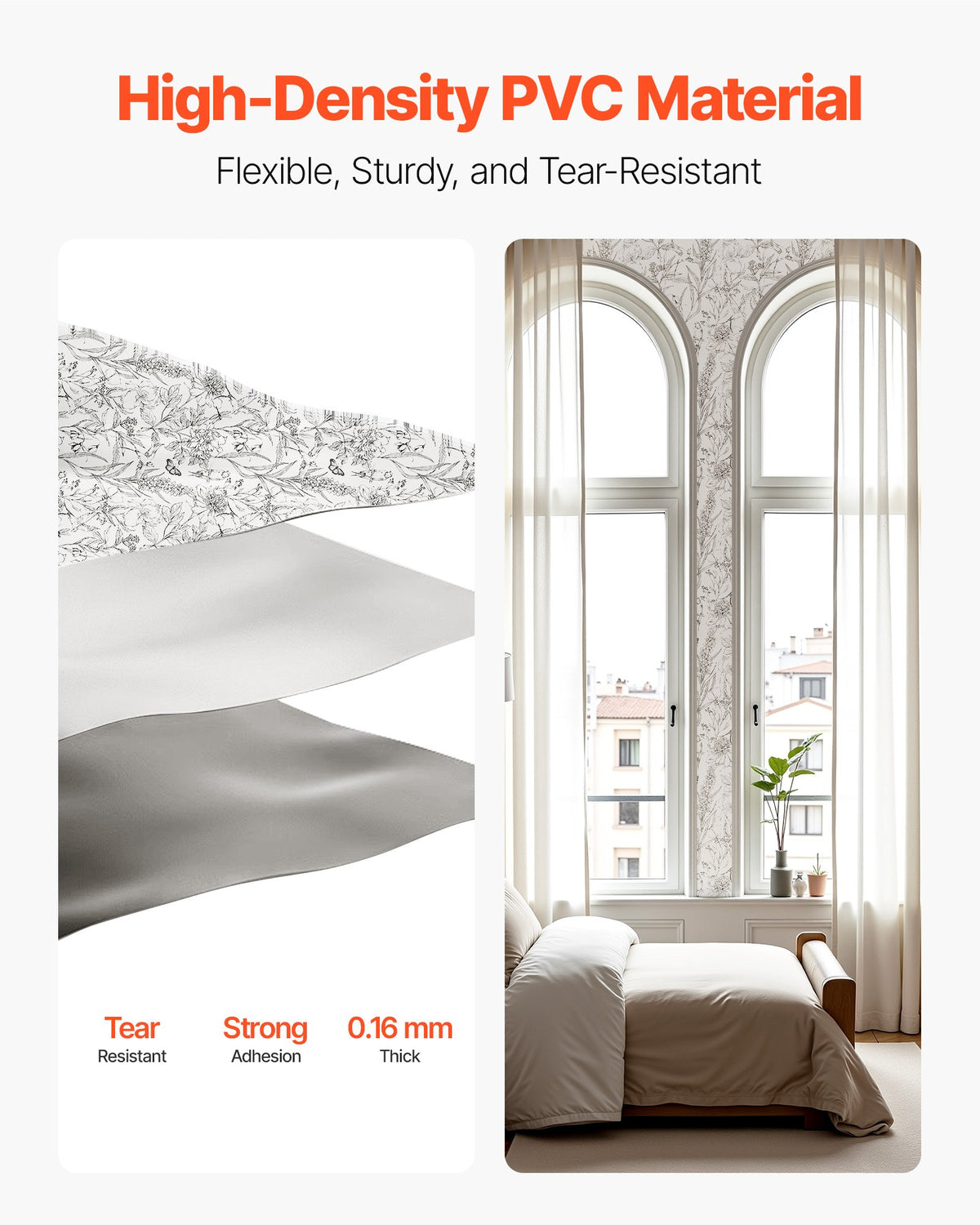 Peel and Stick Wallpaper, Plant and Flower Pattern, Vinyl Accent Wall Covering, for Bedroom — detail view 2