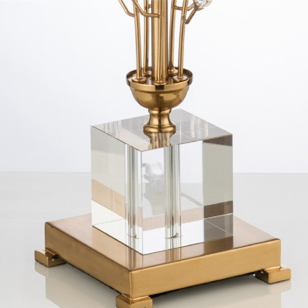 Gold Crystal Branch Table Lamp, White Drum Shade, 30 Inch