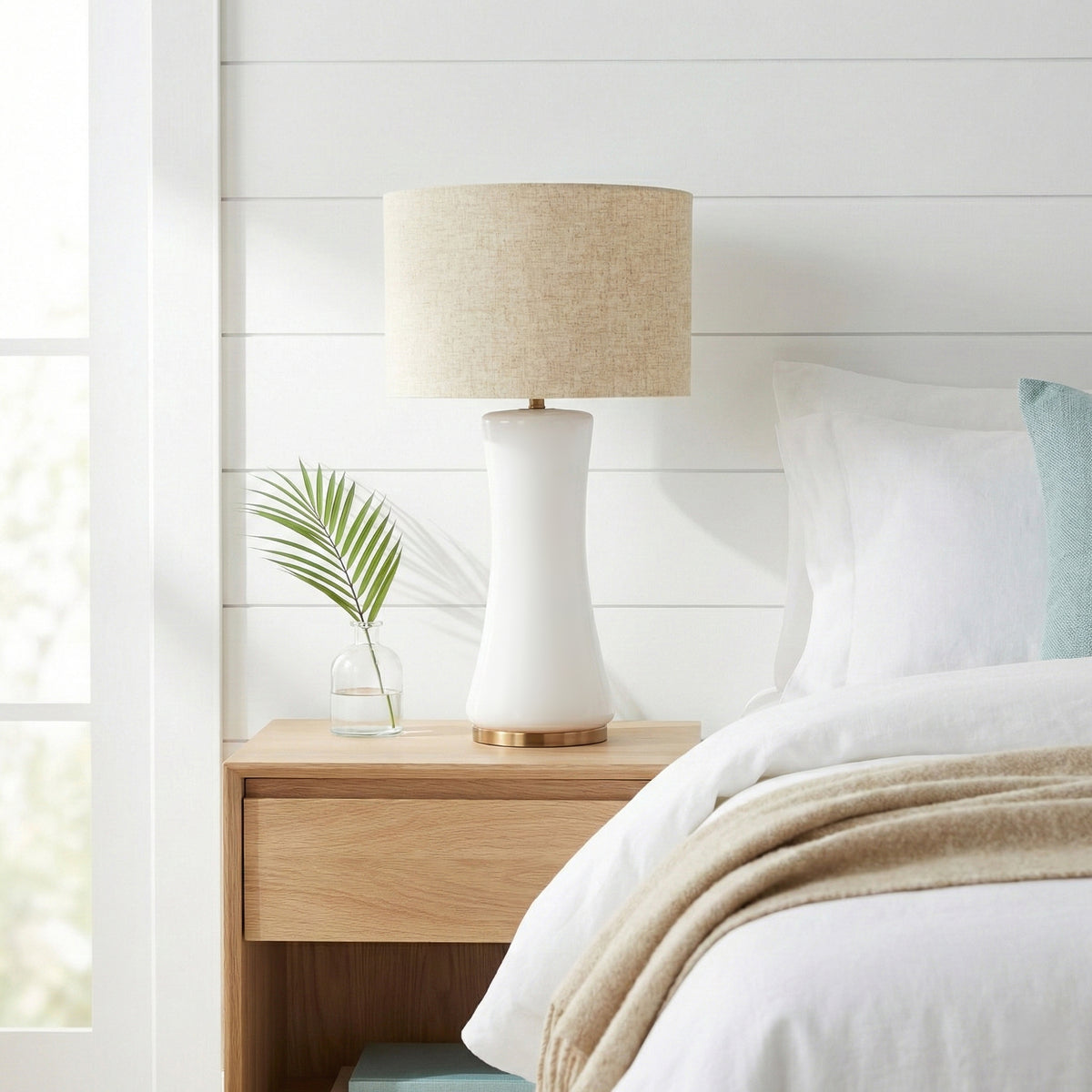 Glass Table Lamp with Golden Base, Off-White Glass Shade — detail view 2