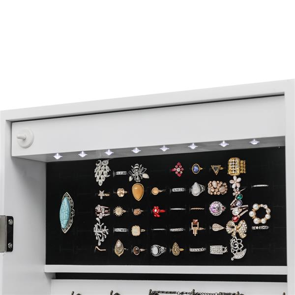 Wall-Mounted Jewelry Storage Cabinet, Wooden Mirror Door, White for Bedroom — detail view 3
