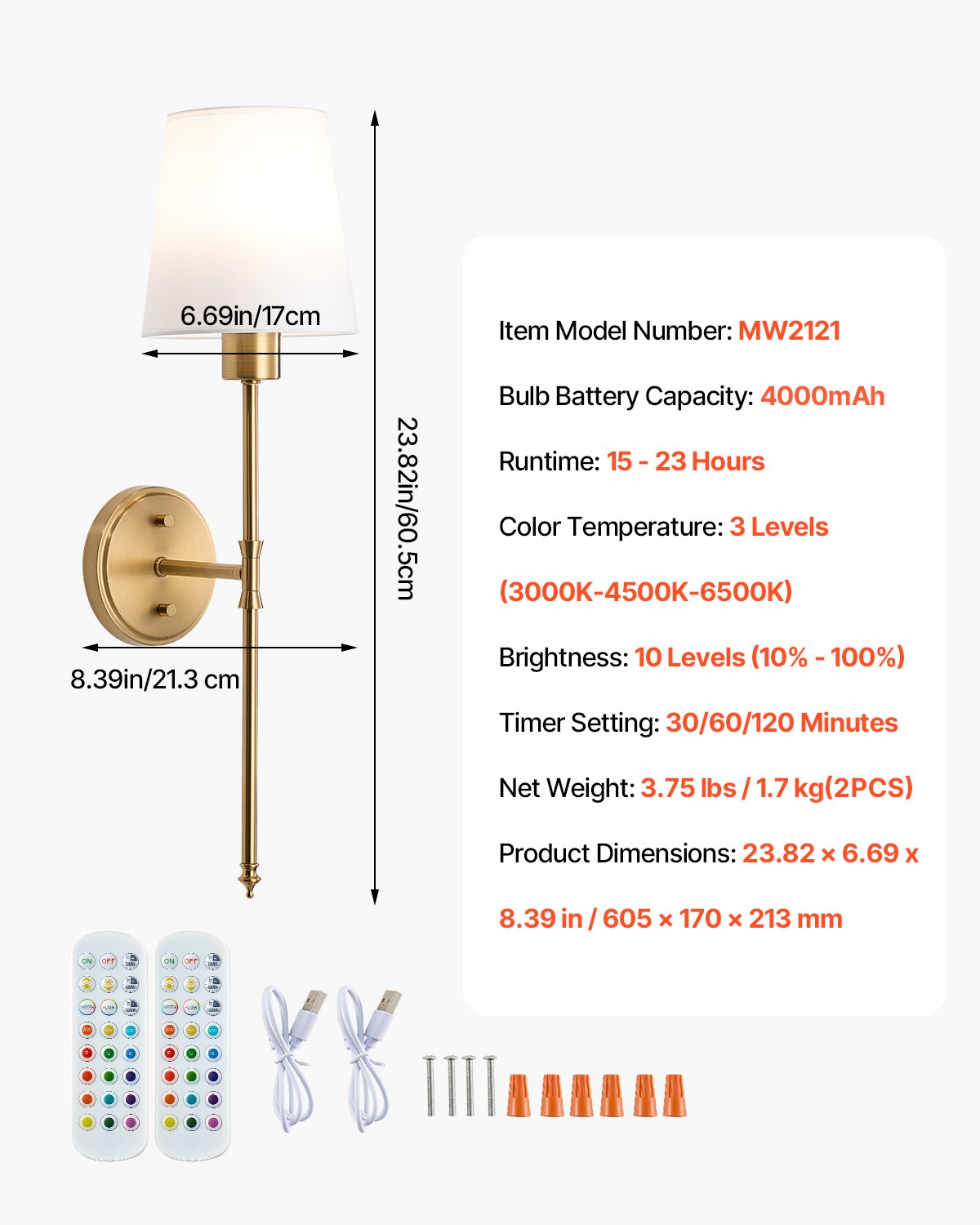 Battery Operated Wall Sconce Set Of 2 Wireless Wall Lights With Remote