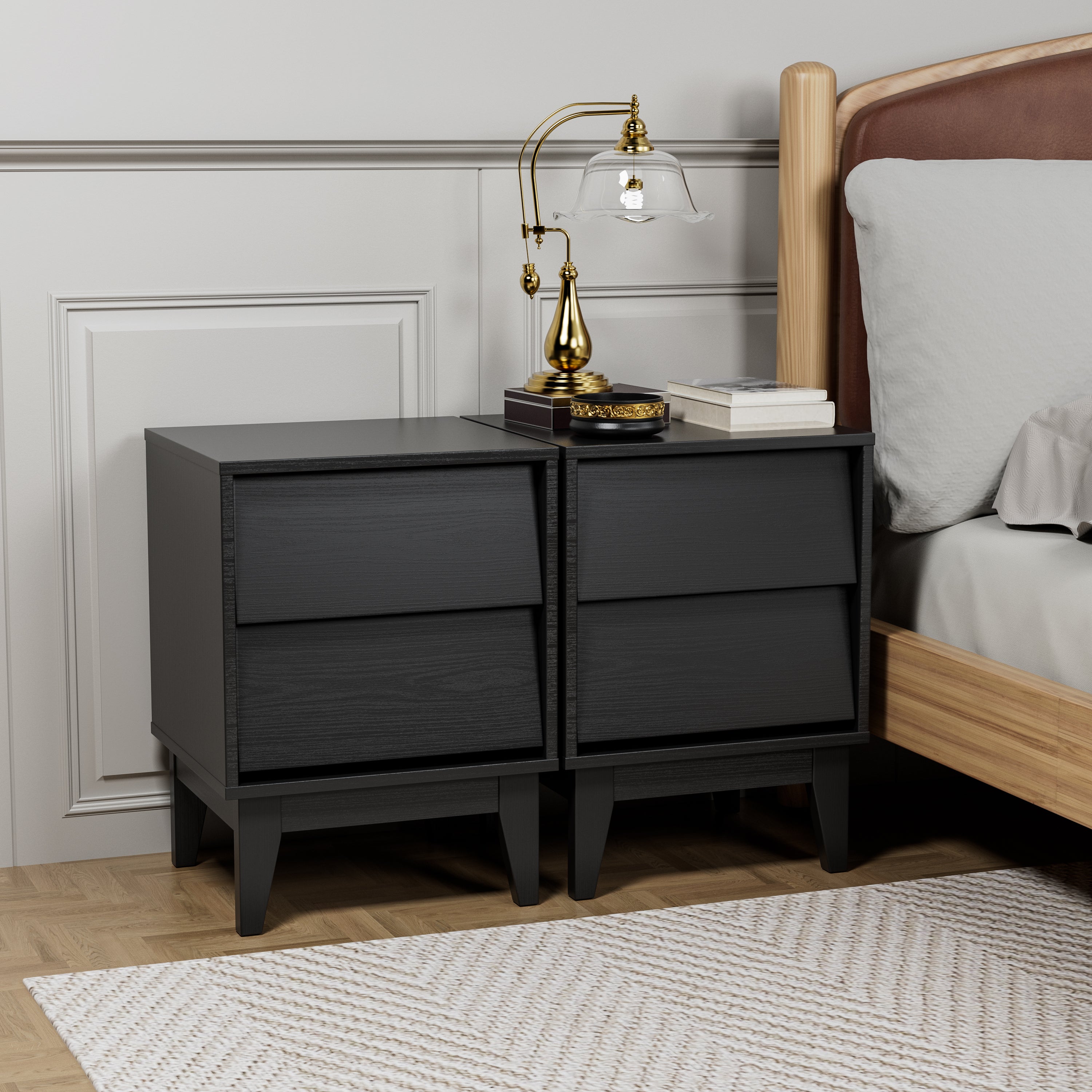 Vintage Bevel Nightstand Set of 2, Mid-Century Modern