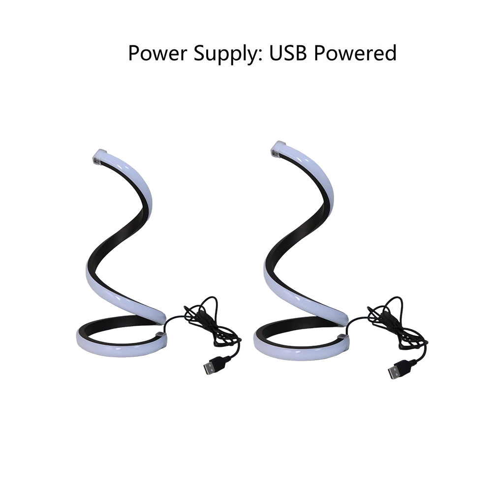 Spiral LED Desk Lamp, Dimmable 3-Color Bedside Light, Set of 2 — Black