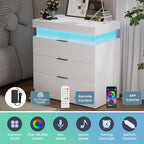 LED Nightstand with Charging Station and Sliding Top, White