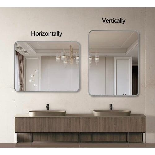 Rectangular Metal Framed Wall Mirror, Silver Frame, 24x36 in., for Bathroom Vanity — detail view 2