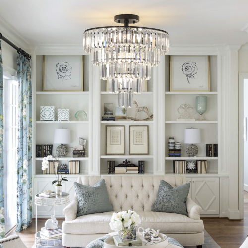 Large Black Crystal Chandelier, Modern Ceiling Light Fixture — detail view 6