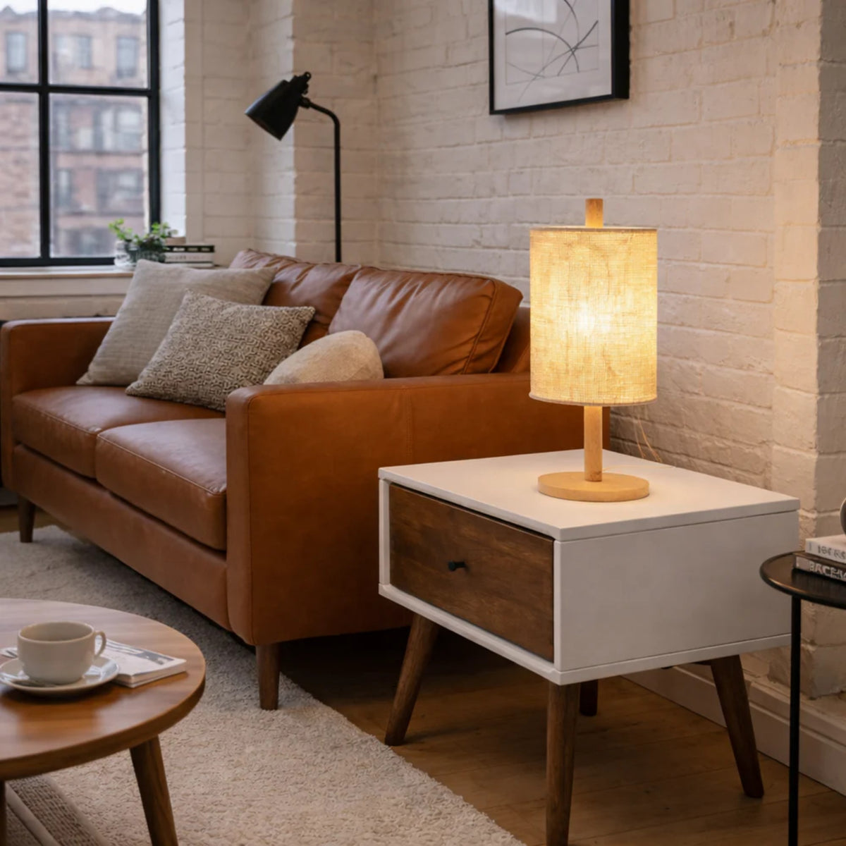 Modern Classic European Wood Desk Lamp, Brown Finish — detail view 3