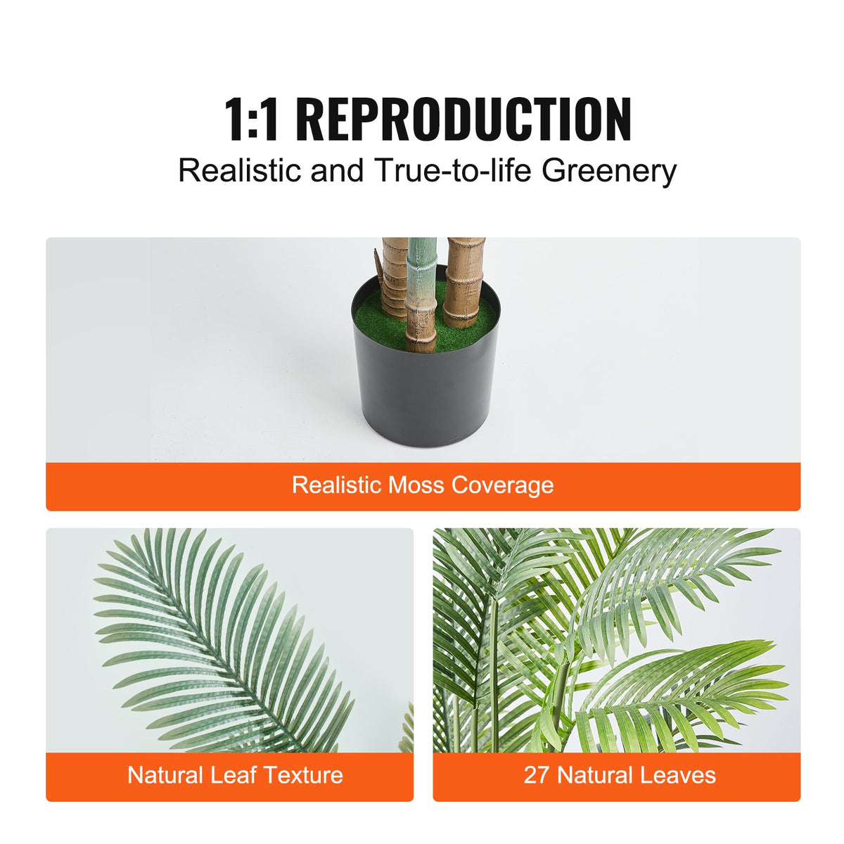 Artificial Golden Cane Palm Tree, Faux Tropical Potted Plant, Green, for Living Room Corner — detail view