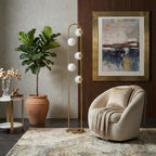 Modern Tall Corner Floor Lamp, White Drum Shade, Gold & White Finish