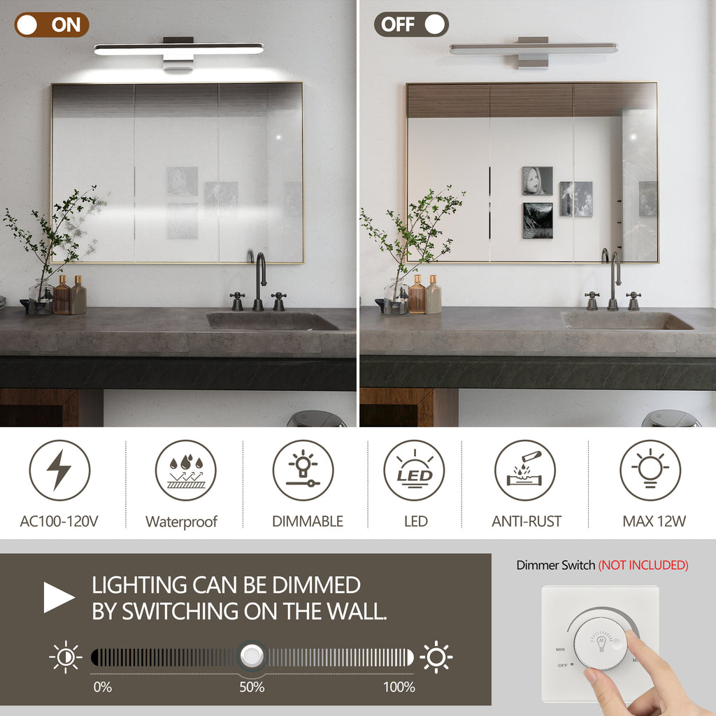 Modern Bathroom Light Fixtures Dimmable LED Vanity Lights Chrome Lamps