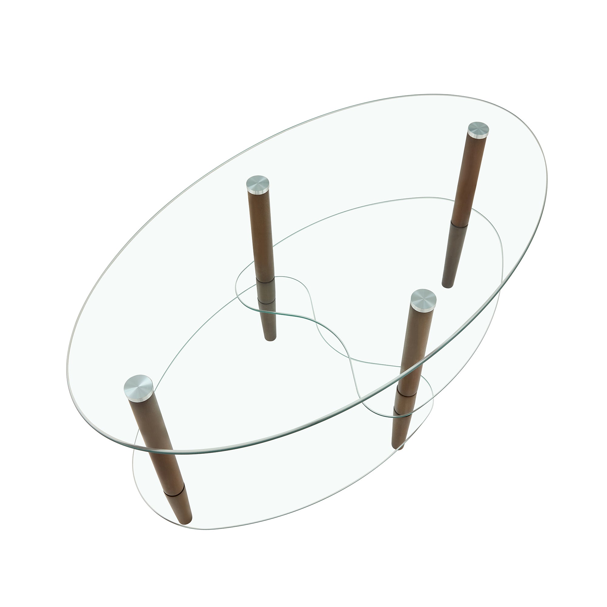 Three-Tier Oval Glass Coffee Table with Oak Legs