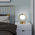 Brass Ring Table Lamp with Opal Glass Globe, Touch Switch