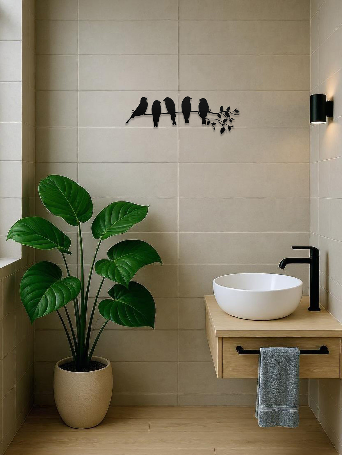 Metal Bird Wall Art Sculpture, Branch Silhouette Wall Decor for Living Room — detail view