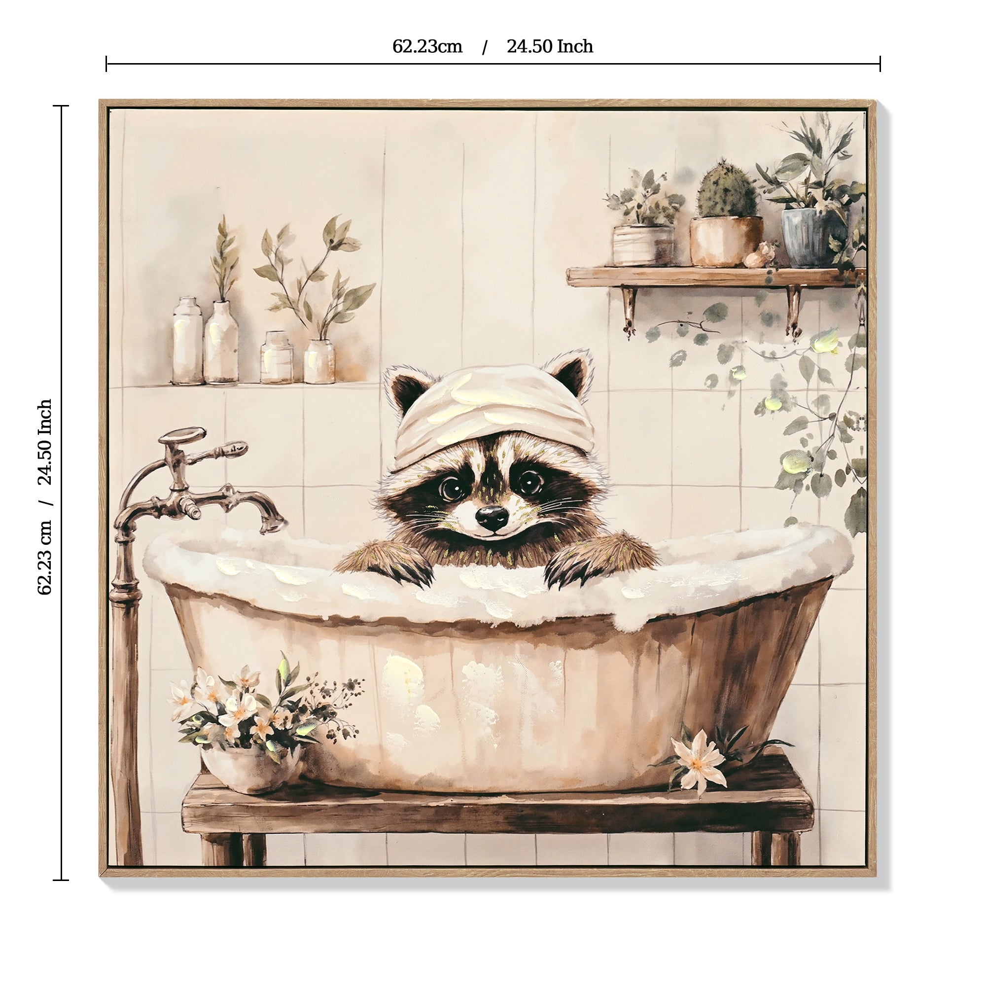 Raccoon Bathroom Canvas Wall Art Raccoon In Bathtub Painting Funny Ani