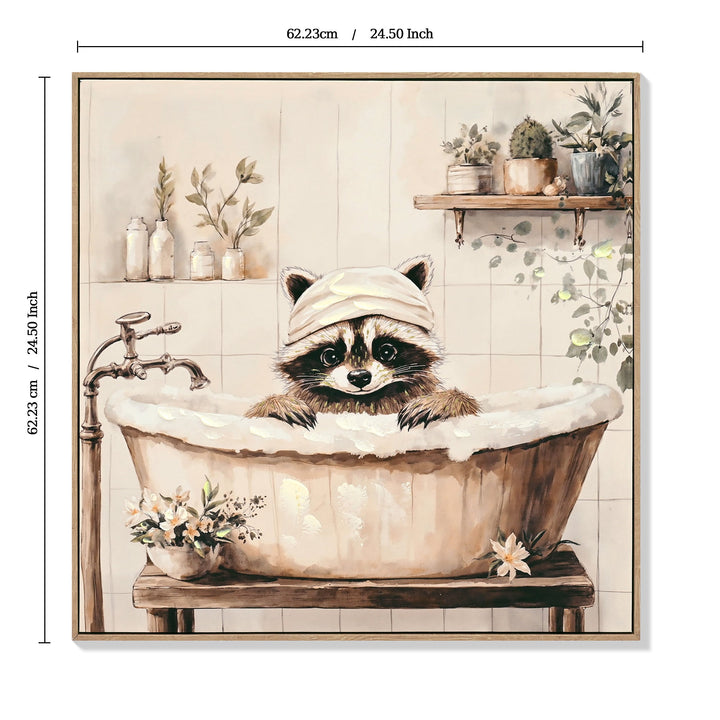 Dimension diagram for Funny Raccoon Canvas Wall Art, Raccoon in Bathtub Print, Black and White, for Bathroom
