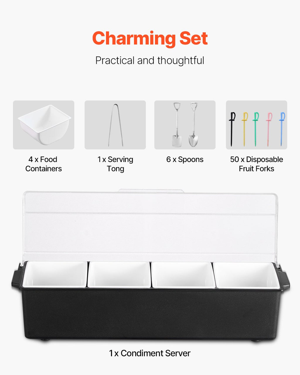 Chilled Condiment Server 4 Compartment Cold Serving Tray With Lid For