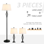 Vintage Metal Table & Floor Lamp Set, White Fabric Shade, Set of 3