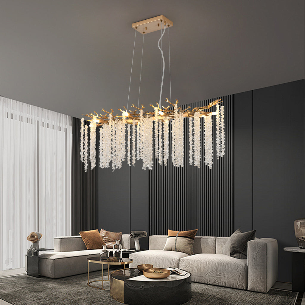Cascading Crystal Pendant Light, 39 In. Gold Iron Frame
