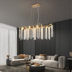 Cascading Crystal Pendant Light, 39 In. Gold Iron Frame