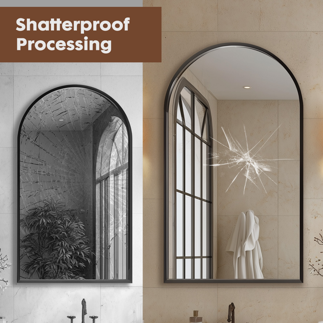 Modern Rectangular Metal-Framed Wall Mirror, Wall-Mounted Vanity Mirror for Bathroom — detail view 2