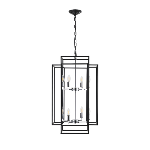 8-Lantern Tiered Iron Chandelier, Industrial Farmhouse, 18 in
