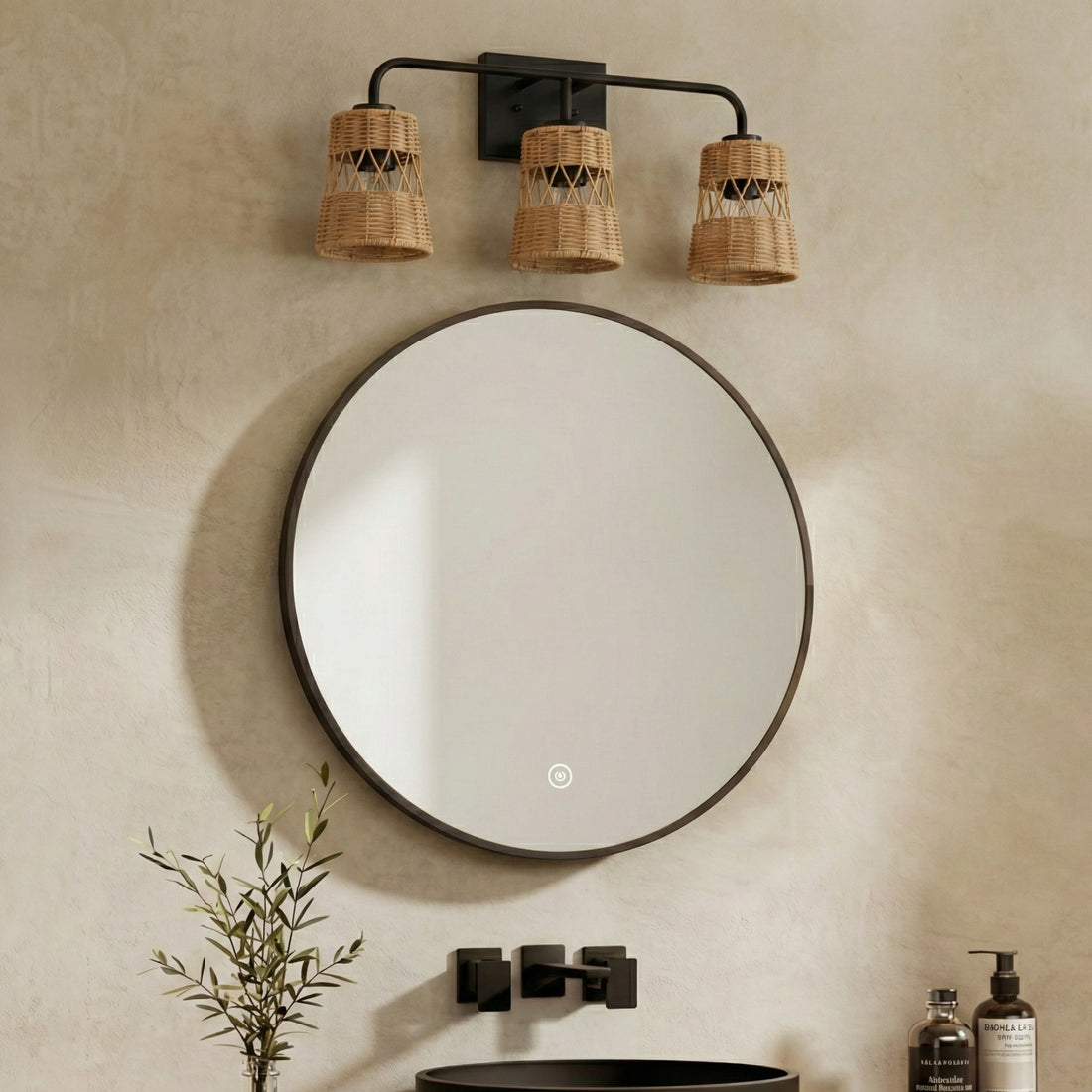 Moonlit Three Lights Wall Sconce With Rattan Shade