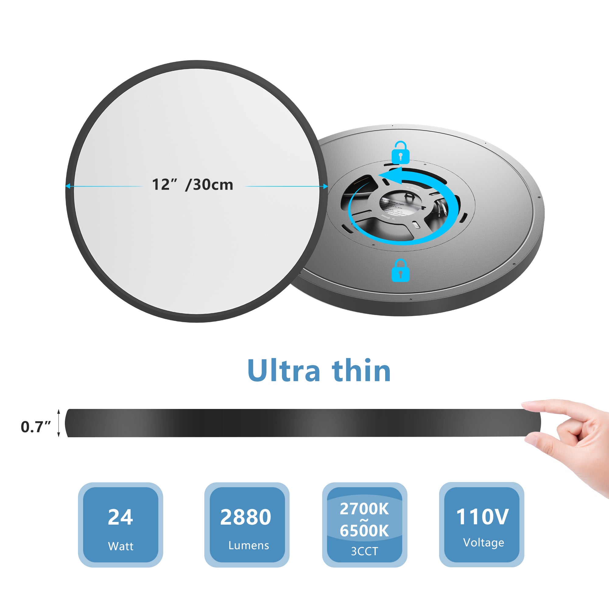 Black Adjustable Color Temperature LED Flush Mount Ceiling Light, 2880 Lumens, Set of 6