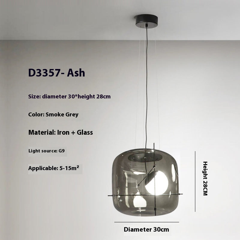 Art Glass Bedside Pendant Light, Smoke Gray, Clear or Cognac
