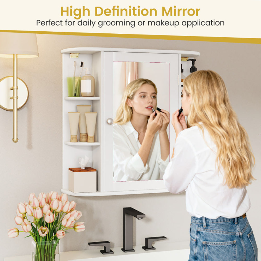 Wall-Mounted Bathroom Mirror Cabinet, Single Door with 4 Internal and 6 Open Shelves, White or Gray — detail view 3