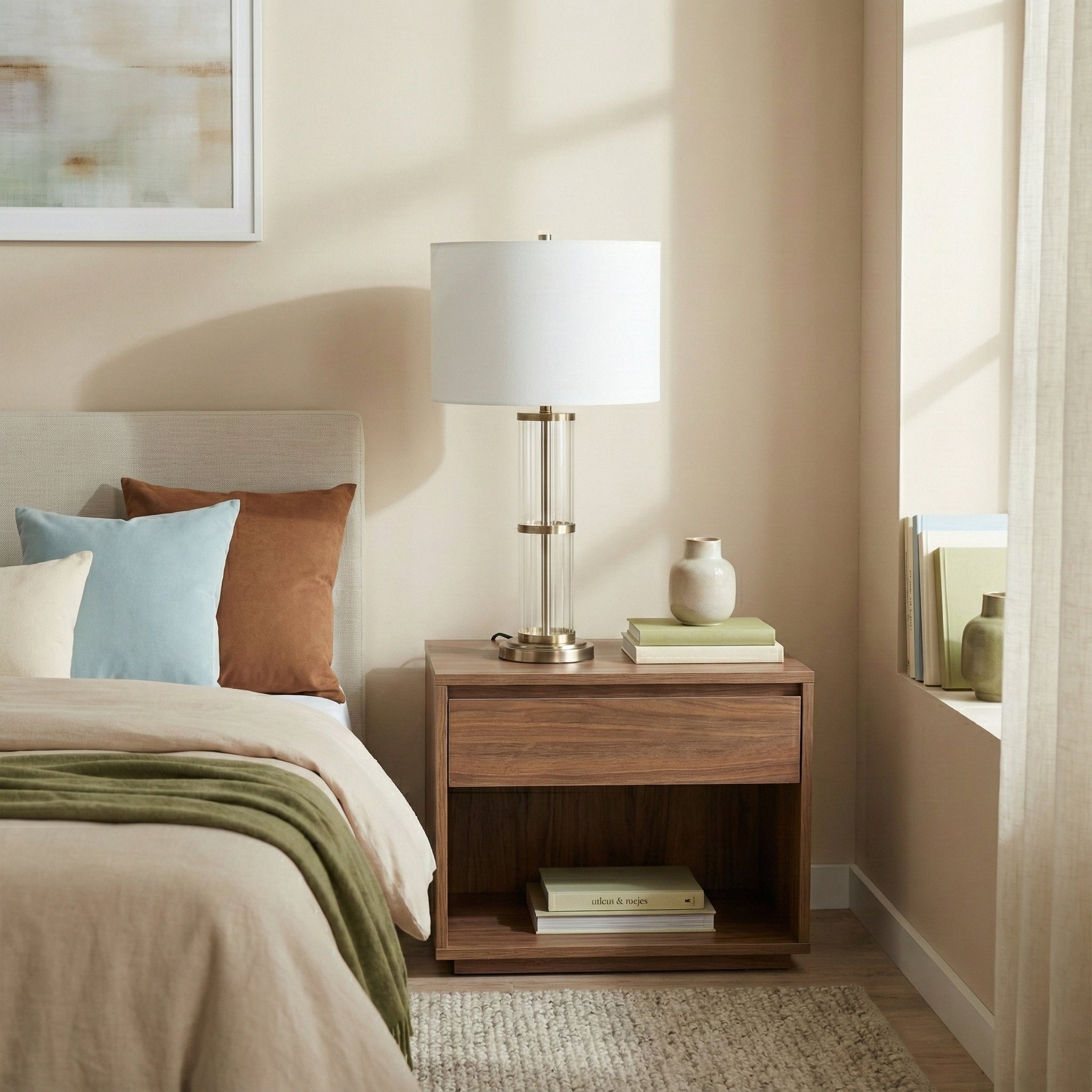Echo Brushed Nickel Table Lamp With On Off Switch Clear Glass Body Met