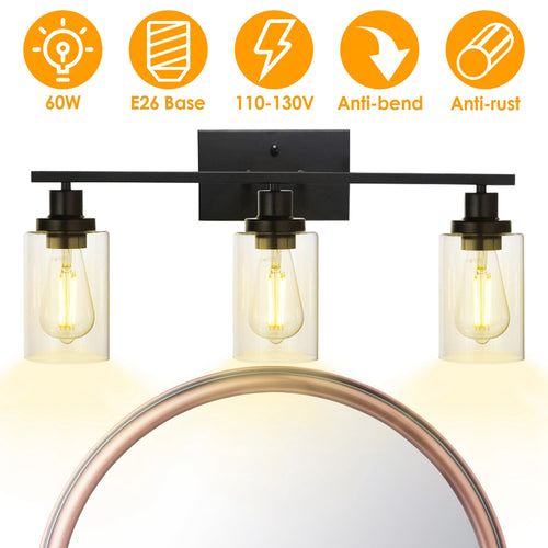 1Pc 3-Light Wall Sconce Lighting With Clear Glass Shade Bathroom Vanit