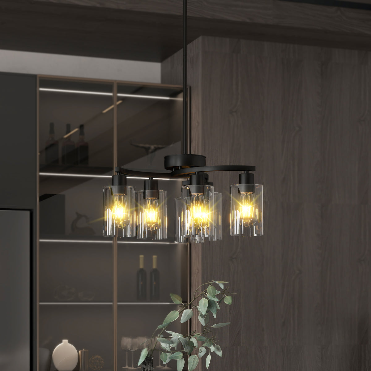 Modern Farmhouse Chandelier, 6-Light Matte Black — detail view 2