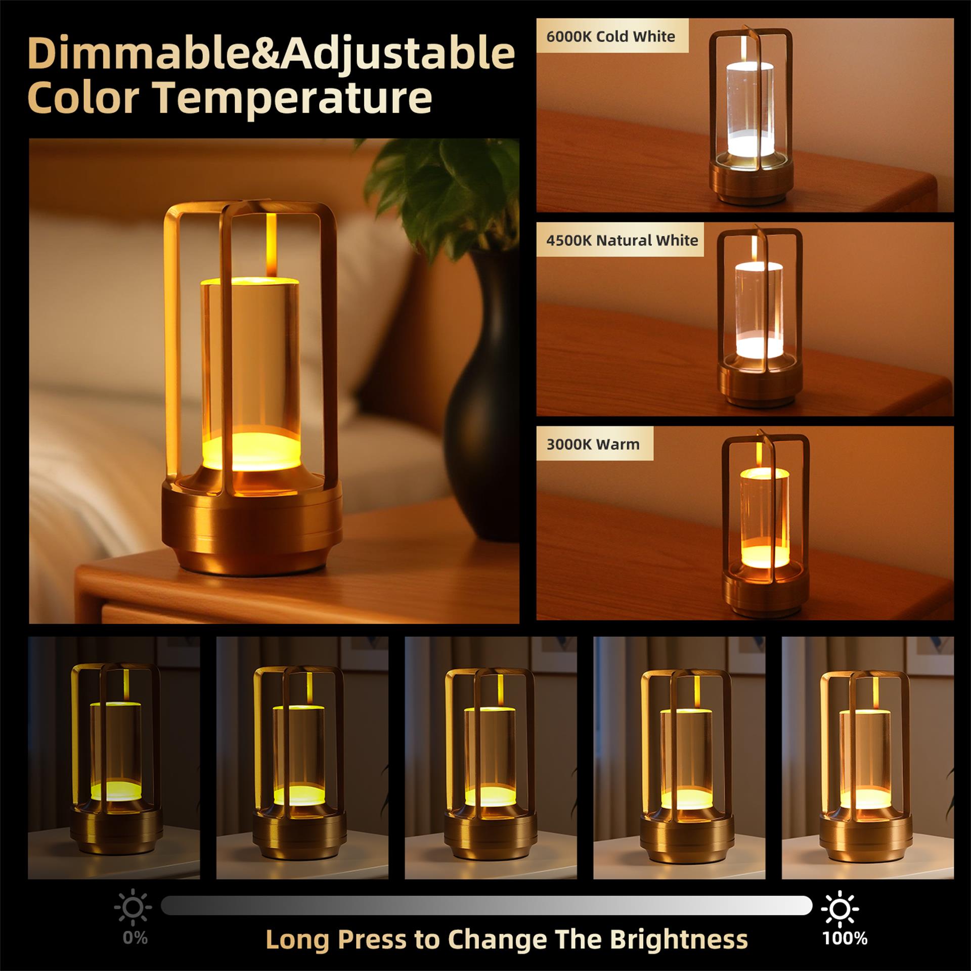 2pcs Portable Touch Control Table Lamp With 5000mAh Battery