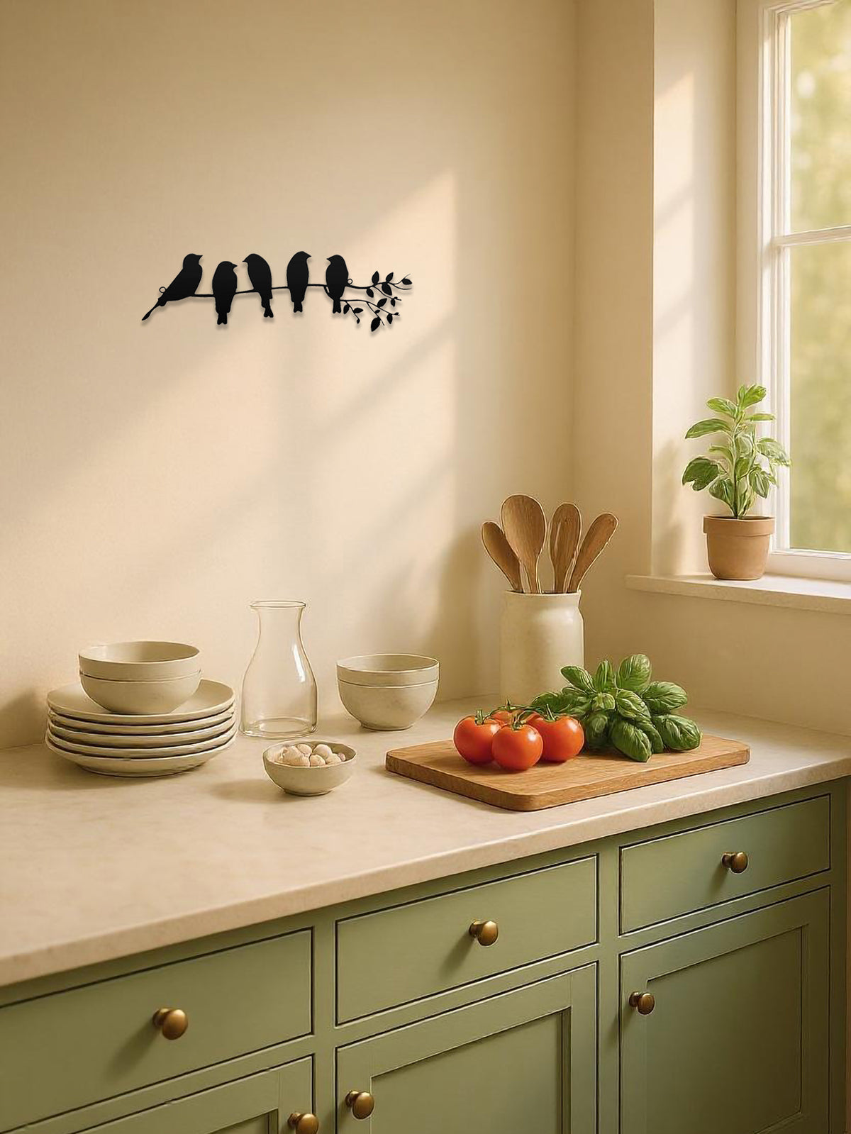 Metal Bird Wall Art Sculpture, Branch Silhouette Wall Decor for Living Room — detail view 3