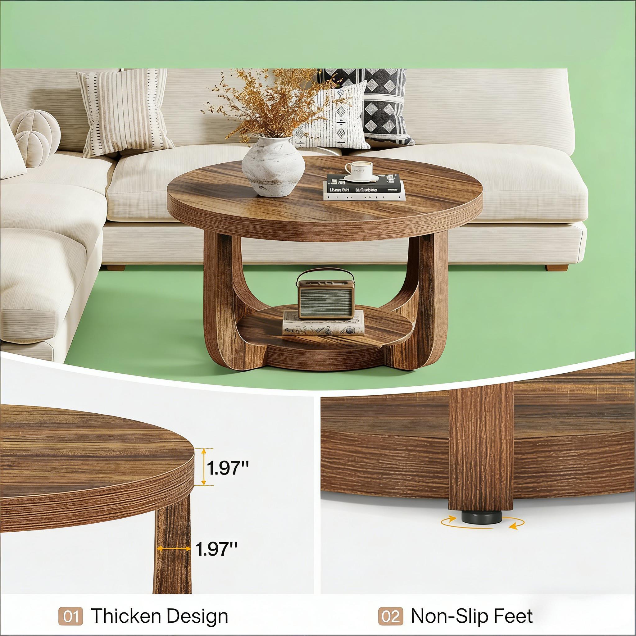 Two-Tier Round Center Table, Curved Modern Silhouette