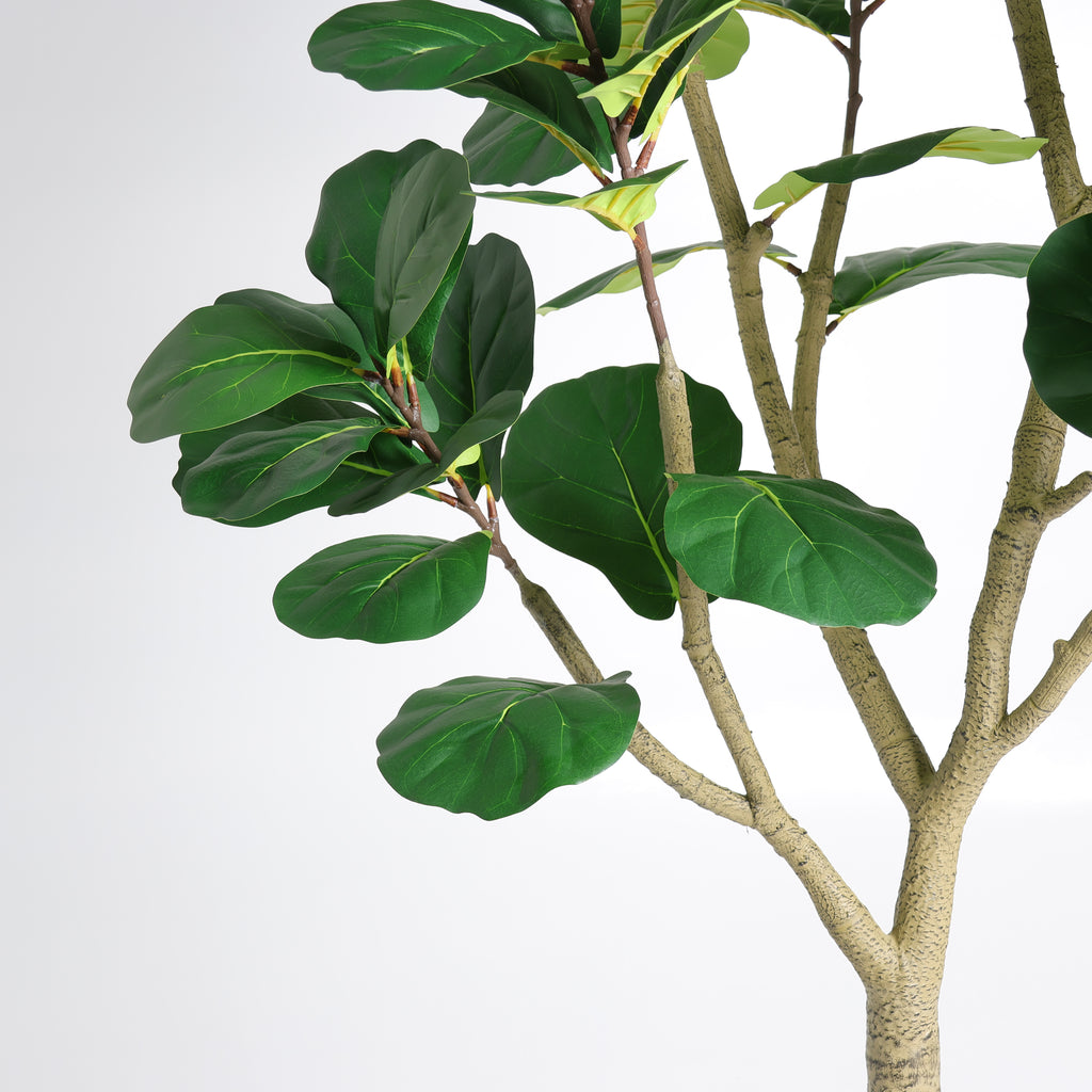 Faux fiddle leaf fig tree — detail of the branches and leaf clusters