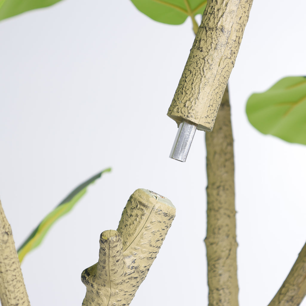 Faux fiddle leaf fig tree — detail of the metal pin joint between trunk sections