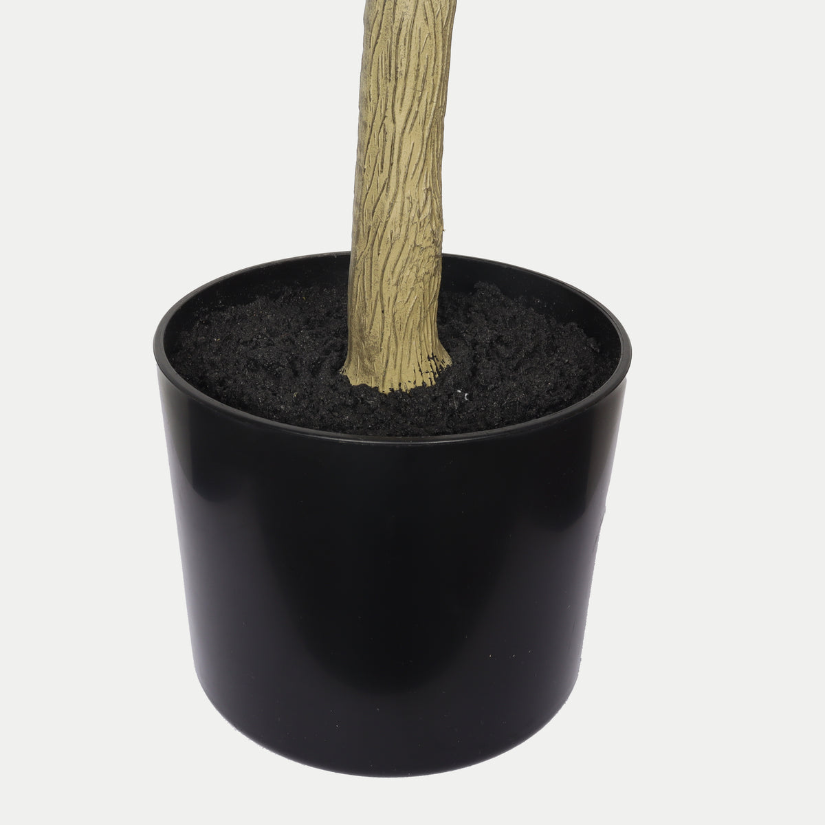 Faux pink bougainvillea tree — detail of the trunk set in its black pot