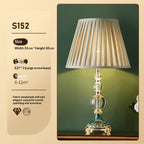 French Crystal Table Lamp, Pleated Shade, Enamel Brass Base