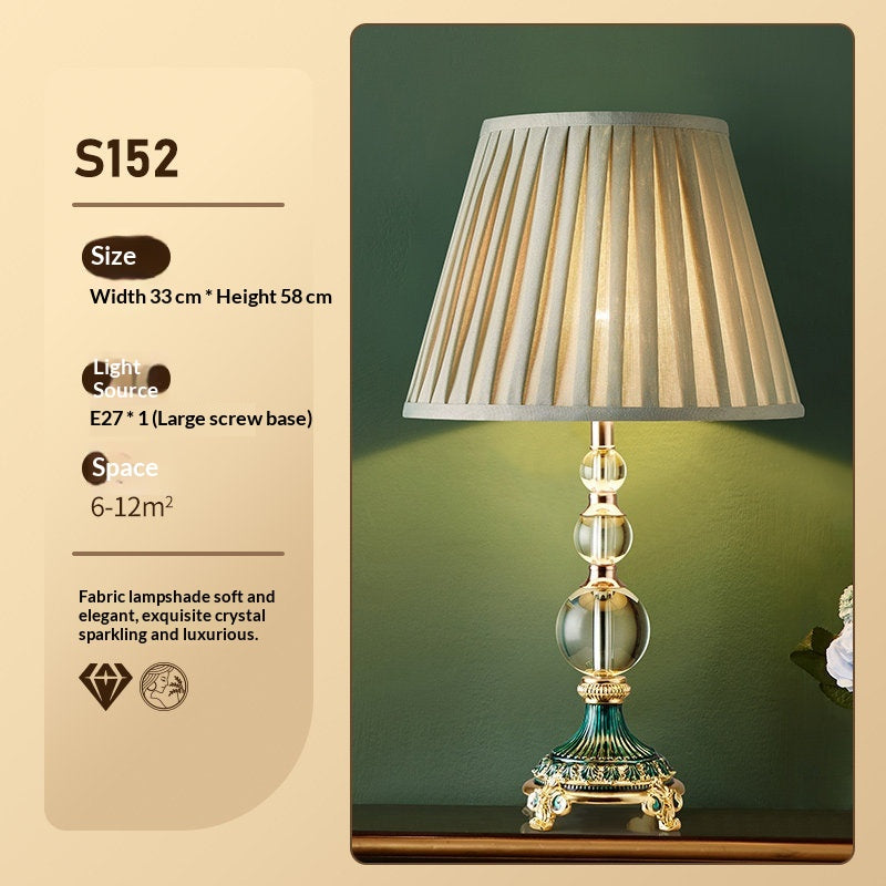 French Crystal Table Lamp, Pleated Shade, Enamel Brass Base