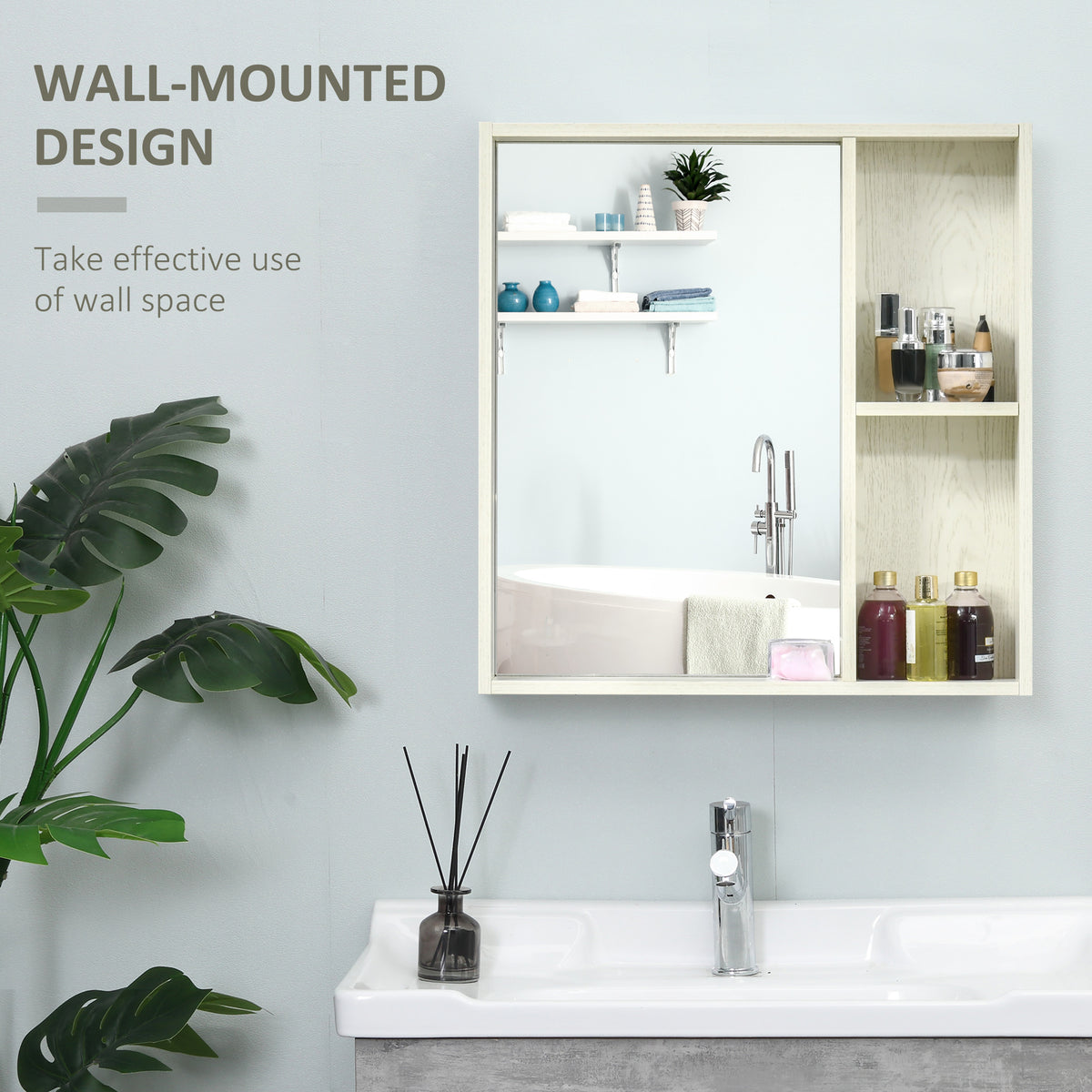 Bathroom Medicine Cabinet with Mirror Door, Wall-Mounted Storage, White, 24.75 x 25.5 in. — detail view 3