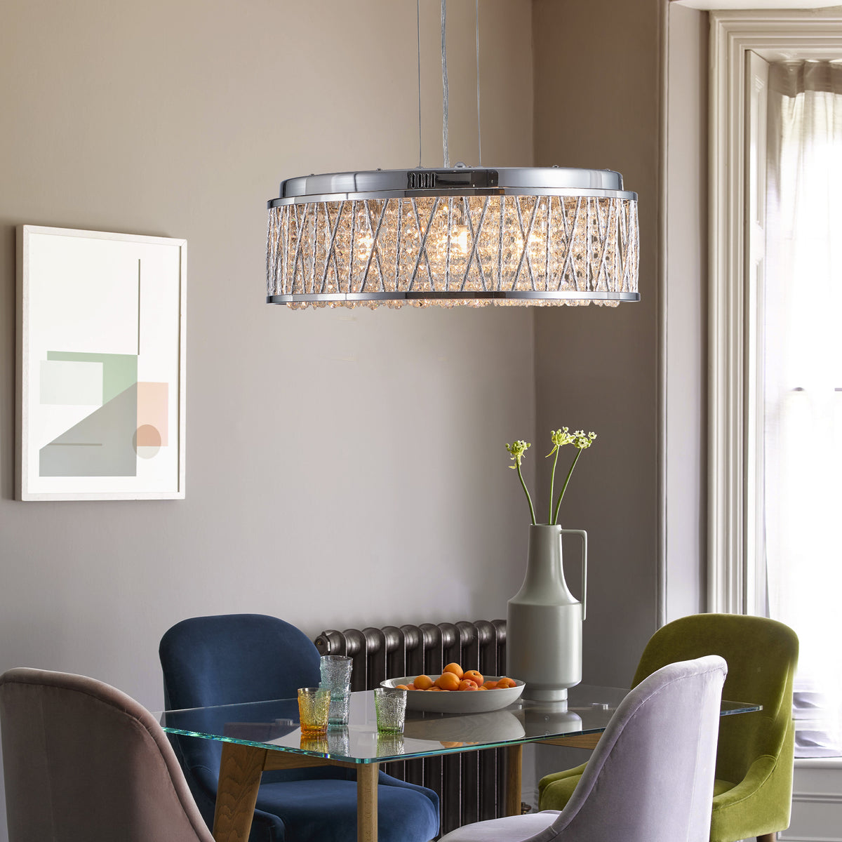 Silver Clear Crystal Chandelier, Aluminum & Iron Round Ceiling Light, 19 in. — detail view 4