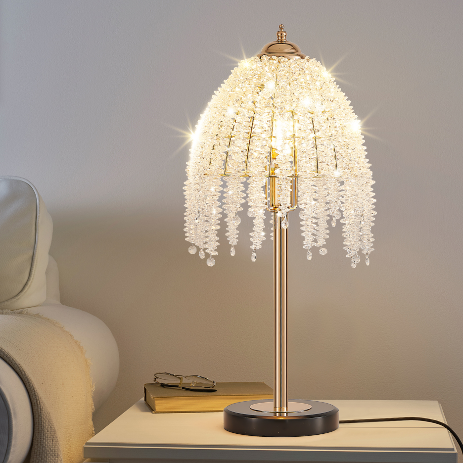 19inch H Elegant Crystal Table Lamp Vintage Waterfall Design With Crys