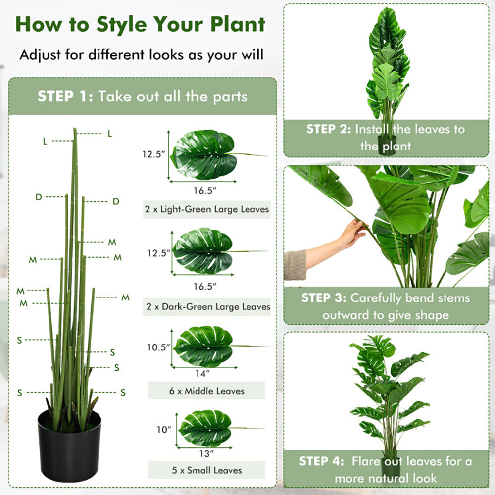 5 Feet Artificial Tree Faux Monstera Deliciosa Plant For Home Indoor A