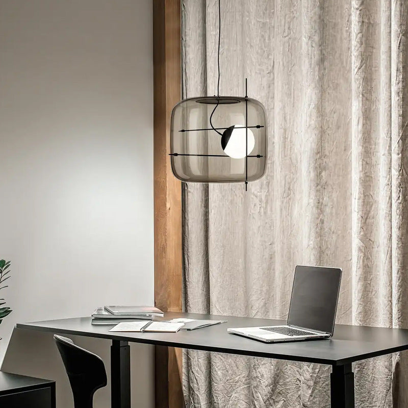 Art Glass Bedside Pendant Light, Smoke Gray, Clear or Cognac
