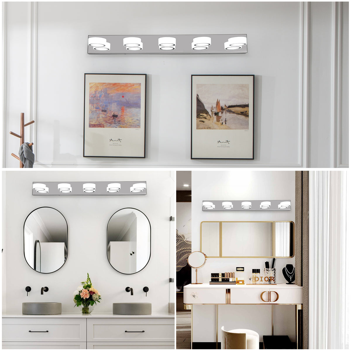 Modern 5-Light LED Vanity Light Bar, Acrylic Shade, Chrome, 37 in. for Bathroom — detail view 2
